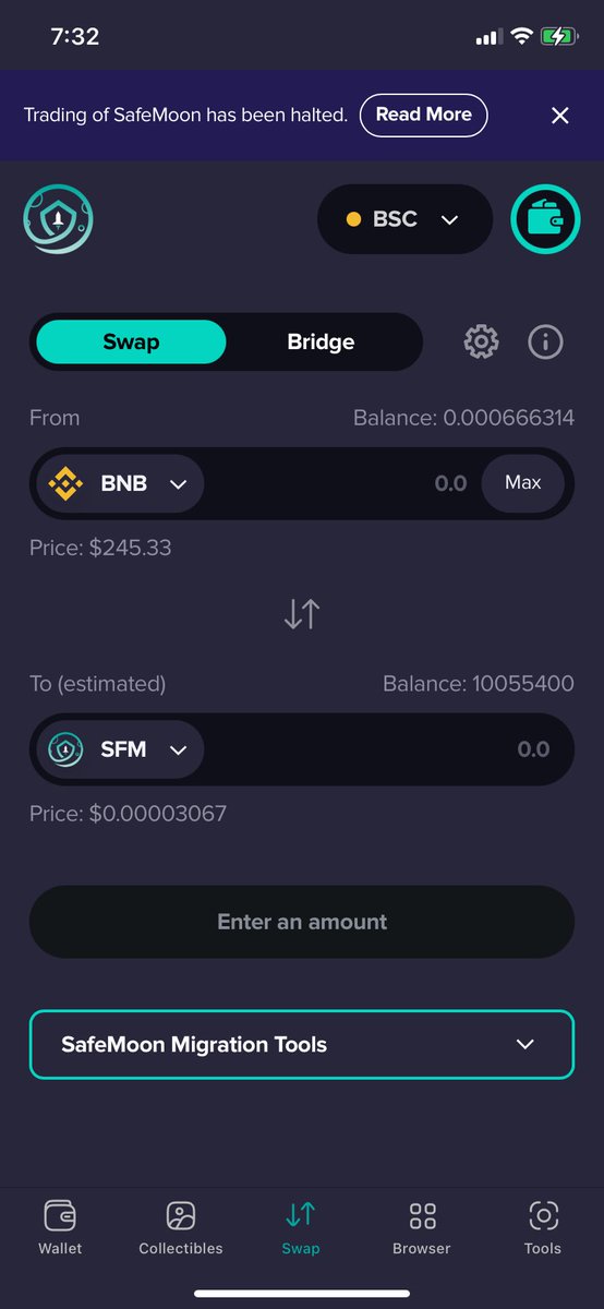 #SafeMoonSwap is ALIVE in #SafeMoonWallet ,  #SafeMoon Token Halted #SAFEMOON #SAFEMOONARMY #CRYPTO #CRYPTOCURRIENCIES #CRYPTONEWS #BTC #ETH #POLY #SOLANA #BNB