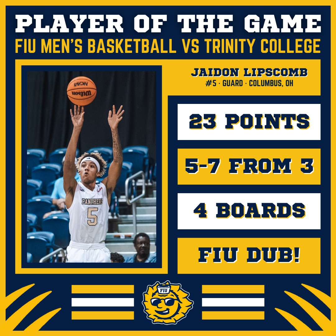 Paws Up Podcast (@pawsuppodcast) on Twitter photo You can't go wrong tonight when choosing a POTG. 😺
But with 23 points and some lethality from the three point line, <a href="/JaidonLipscomb/">Jaidon Lipscomb</a> did more than enough to earn the honor from us.
#FIU | #Panthers | #PawsUp You can't go wrong tonight when choosing a POTG. 😺
But with 23 points and some lethality from the three point line, <a href="/JaidonLipscomb/">Jaidon Lipscomb</a> did more than enough to earn the honor from us.
#FIU | #Panthers | #PawsUp