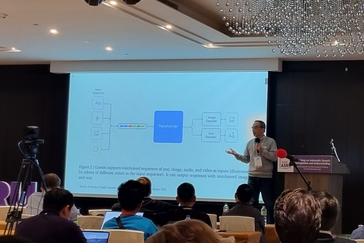 Very interesting talk by @xdh (ex-Microsoft, now Zoom AI) at @ASRU2023: in Microsoft, we wanted to train something like Gemini Pro (multimodal multilingual LLM) but MS gave all our GPUs to Open AI 😂