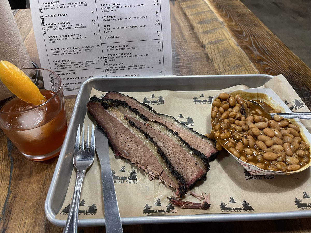 An awesome go-to BBQ place especially while waiting on my son’s school dance to end later this evening. I’ve ordered brisket, beans, and an Old-Fashioned. Cheers and Happy Holidays! @Longleaf_Swine @raleighchamber