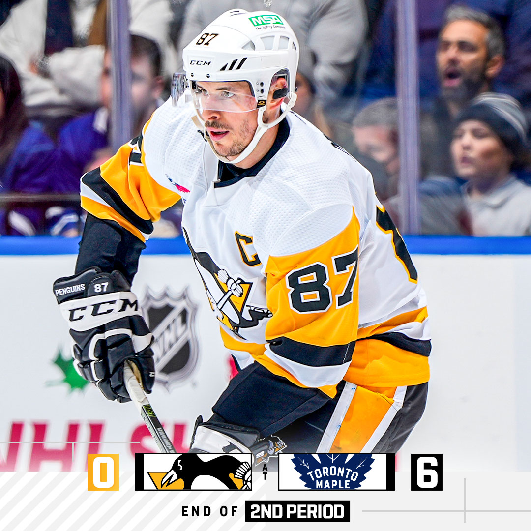 The Penguins trail the Maple Leafs 6-0 at the conclusion of the 2nd period.