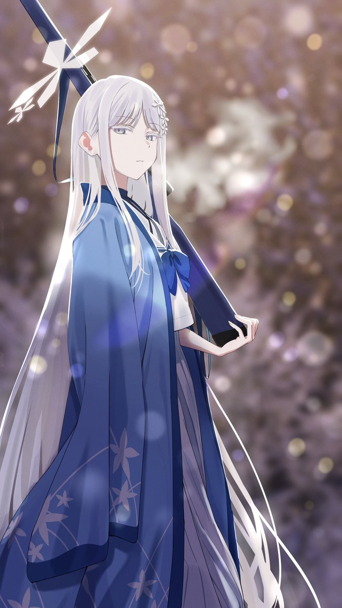 1girl long hair solo grey eyes very long hair japanese clothes looking at viewer  illustration images