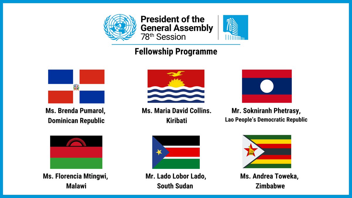 I have the honor to announce that six young diplomats from 🇩🇴🇰🇮🇱🇦🇲🇼🇸🇸🇿🇼 have been selected for my @PGAYouthFellows Programme this session. I look forward to welcoming them soon as full-time members of my office. bit.ly/47ZPvUe