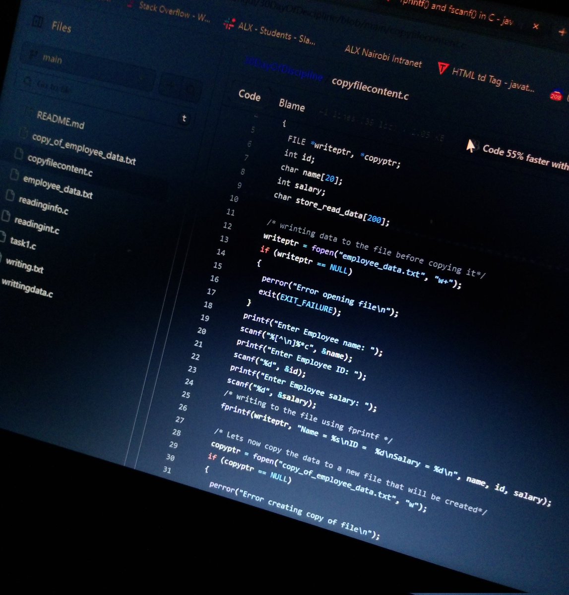 diana_velmah's tweet photo. #30DaysOfDiscipline copying content of one file to another file. I learnt about rewind(), fgets(), fputs(), fgetc(), fputc(). I got confused on how to choose the best functions. It's a process though, I am happy I got to understand something 👏🔥... #Alxse
https://t.co/eU7HQro6kh https://t.co/42xxhR9uKh