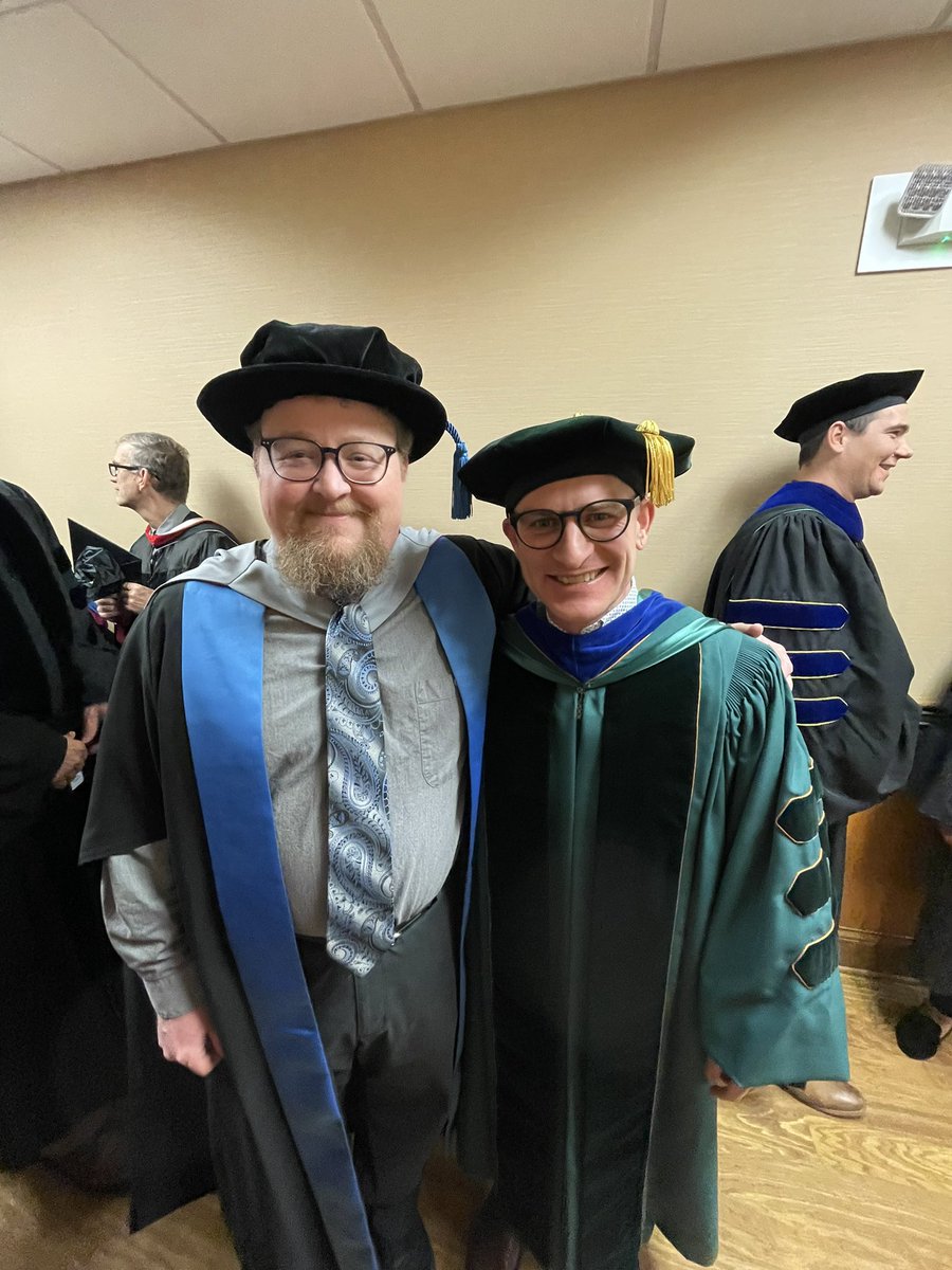 First graduation with Dr. <a href="/jakumead/">DepressedHistorian,</a> in his new doctoral regalia. It’s an honor to work with this spectacular human, teacher, scholar, and friend. And super proud of all the work it took to earn that outfit.
