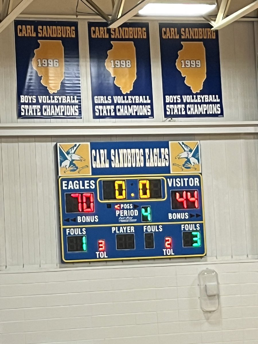 Sandburg Eagles 70,
Timothy Christian Trojans 44.

Final here at the Shot Clock Charity Shoutout.

Lead scorers:
Eagles- Vargas (23), Tomczak (18), &amp; Mizeras (14)
Trojans- Gamble (16)