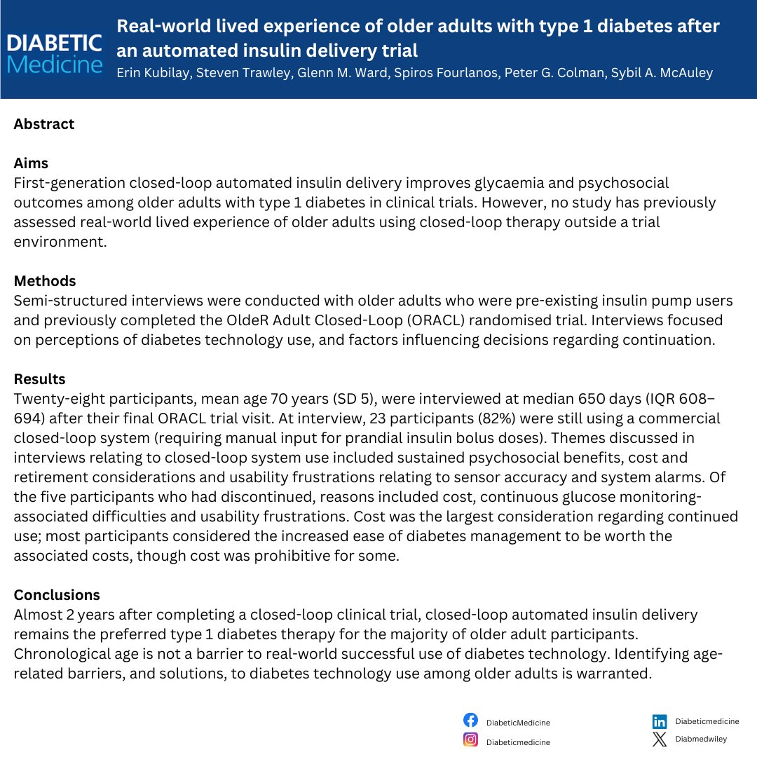 Real-world lived experience of older adults with #type1diabetes after an automated insulin delivery trial by <a href="/erinkubilay/">erinkubilay</a> et al.

 🔗 doi.org/10.1111/dme.15…

#t1dm #cgm #diabetes #medicalresearch #diabetesmanagement #diabetescare #insulin #diabetestech