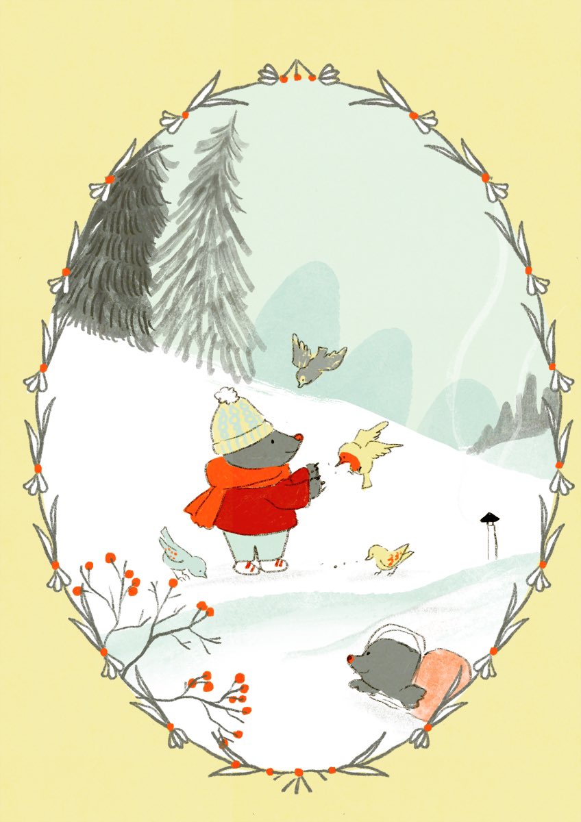 rabbit tree scarf bird hat snow no humans  illustration images