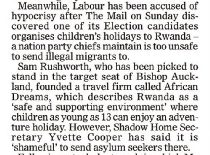 Meanwhile Labour has been accused of hypocrisy after we uncovered that one of its candidates organises charity parachute jumps - even though they oppose Tory plans to throw migrants out of planes.