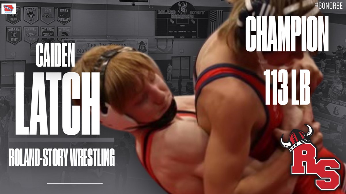 113 lbs CHAMP- 

Roland-Story's Caiden Latch pins Sergeant Bluff-Luton's Jayce Curry with 1 second remaining in 3rd period to grab the 113 Jim Kinyon title.

Unranked Latch beats the #12 wrestler and #10 wrestler on his way to title. 

#GoNorse
#iahswr
<a href="/RS_Norsemen/">Norsemen Athletics</a>