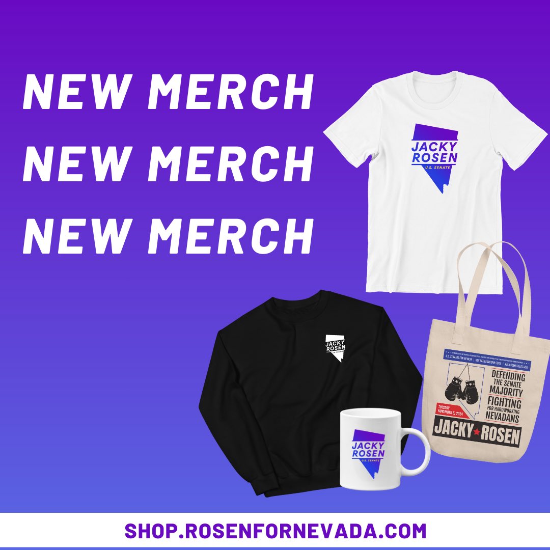 Senator Jacky Rosen is facing a tough race defending one of the most critical states in 2024. Show you’re proudly on #TeamRosen today by shopping on their online store! Check it out here ➡️ shop.rosenfornevada.com