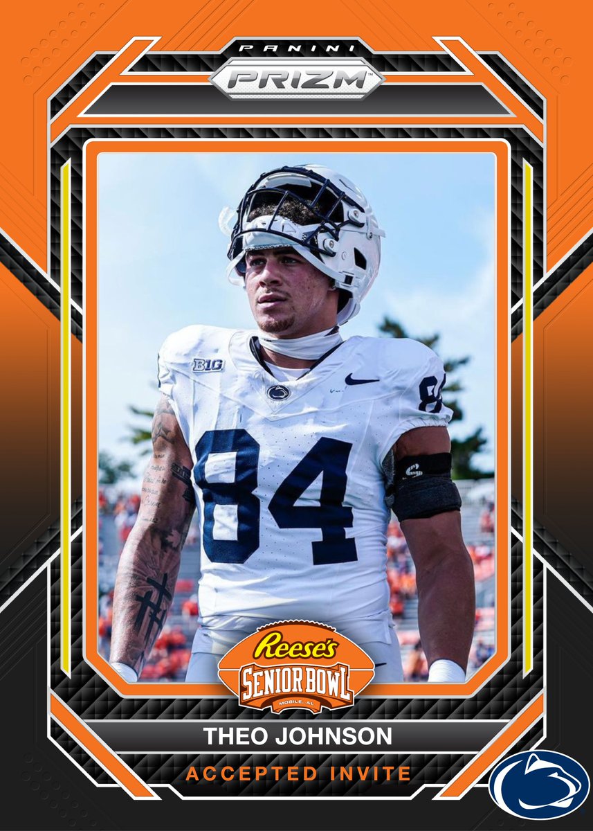 OFFICIAL! TE Theo Johnson @theo_Johnson_ from @PennStateFball has accepted his invitation to the 2024 Reese's Senior Bowl! #WeAre #TheDraftStartsInMOBILE™️ @JimNagy_SB @PaniniAmerica #RatedRookie