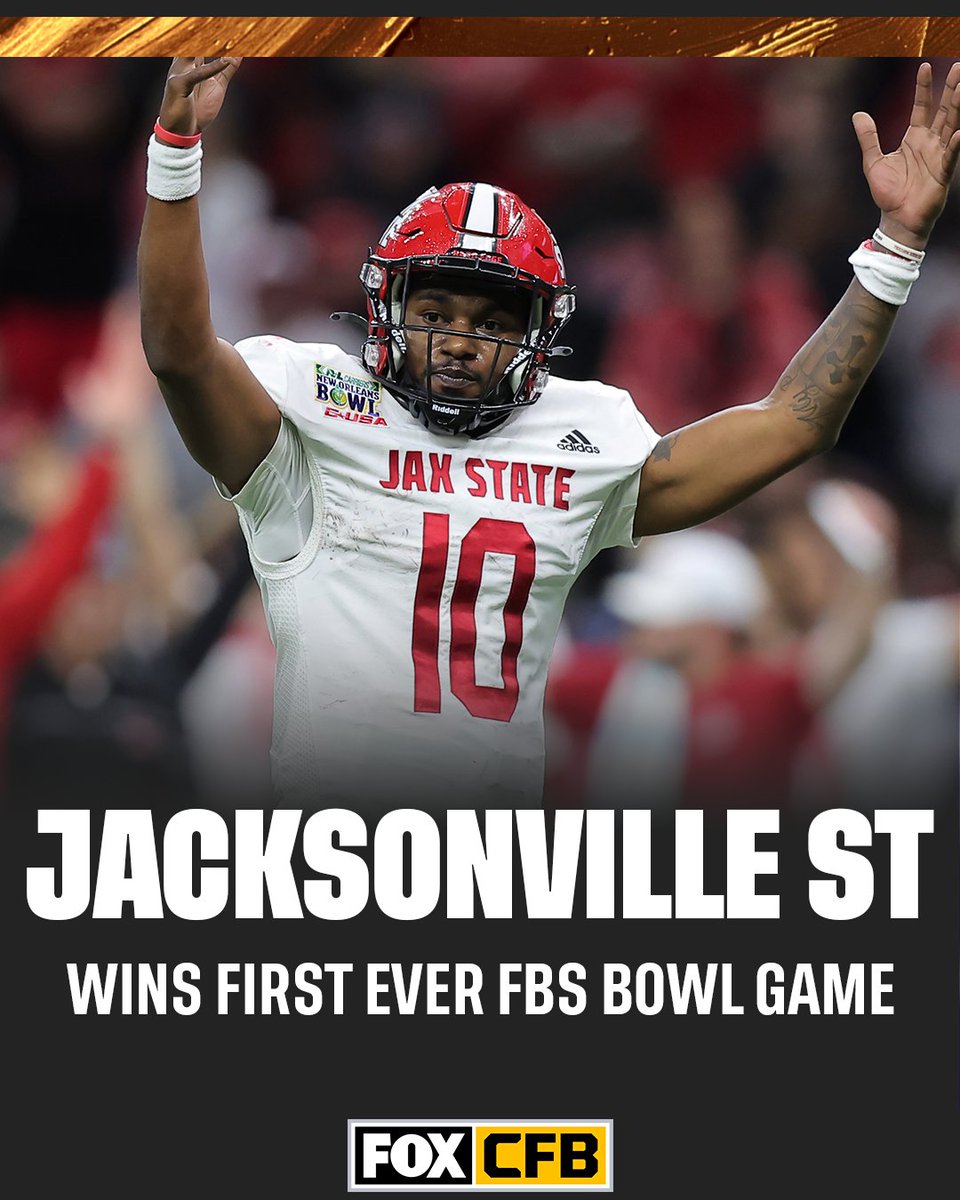 Jacksonville State wins its first ever FBS bowl game after defeating Louisiana in OT 34-31 in the New Orleans Bowl! 💪🏆
