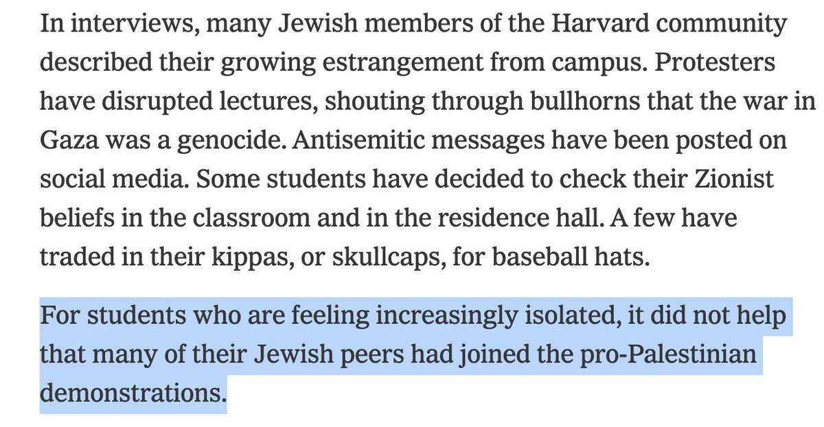 No stronger evidence of antisemitism at Harvard than...many Jews joining pro-Palestine demonstrations? Stay tuned for more in-depth reporting from The New York Times' Ivy League anti-Zionism = antisemitism bureau.