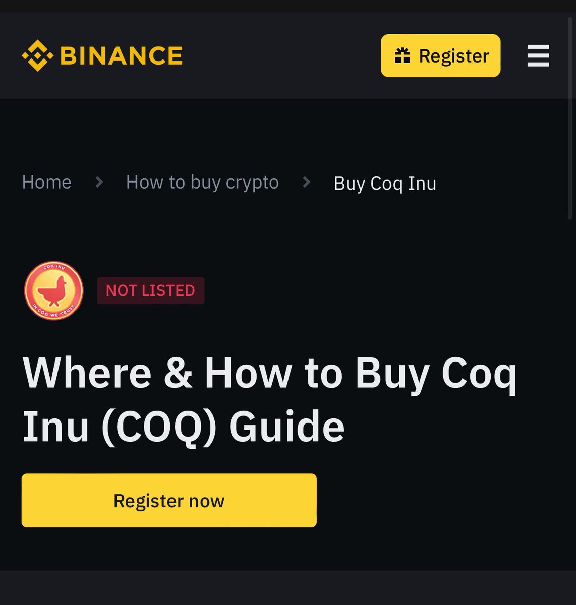 For the Thomases who   didn’t believe me when I gave out  $COQ at 0.00000019 and wanted God to give them  a sign… well God  has answered …

Now you have the sign ( see link and screenshot) Binance is ready to help your dumbass … 

Hopefully you get to ask Binance if they
