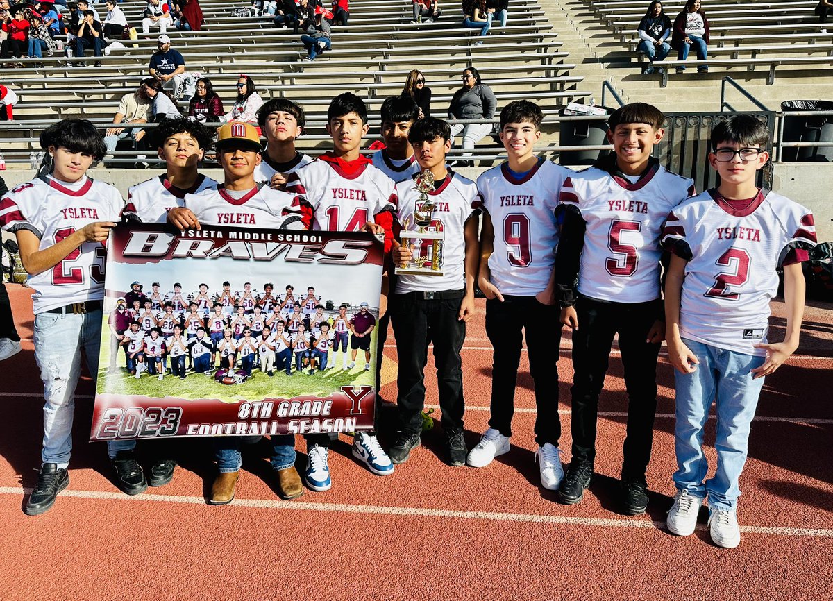 Congratulations to our @YsletaMS 8th grade Braves football team who were recognized for their 2023 Championship 🏆 at today’s Greater El Paso Football Showcase #BOWUP #YsletaMentality