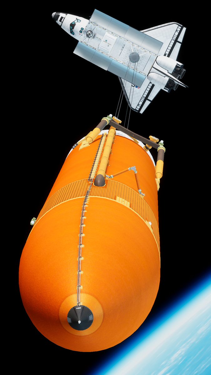 Punished_Jess's tweet image. Artificial gravity tests done using an orbiter tethered to an external tank.