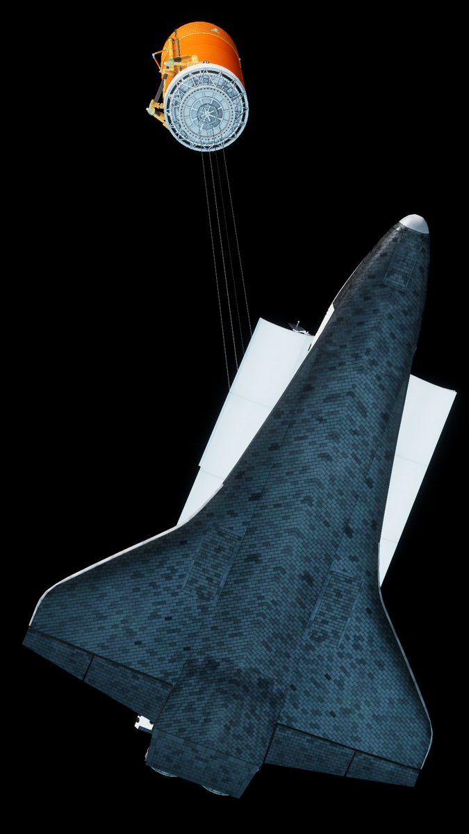 Punished_Jess's tweet image. Artificial gravity tests done using an orbiter tethered to an external tank.