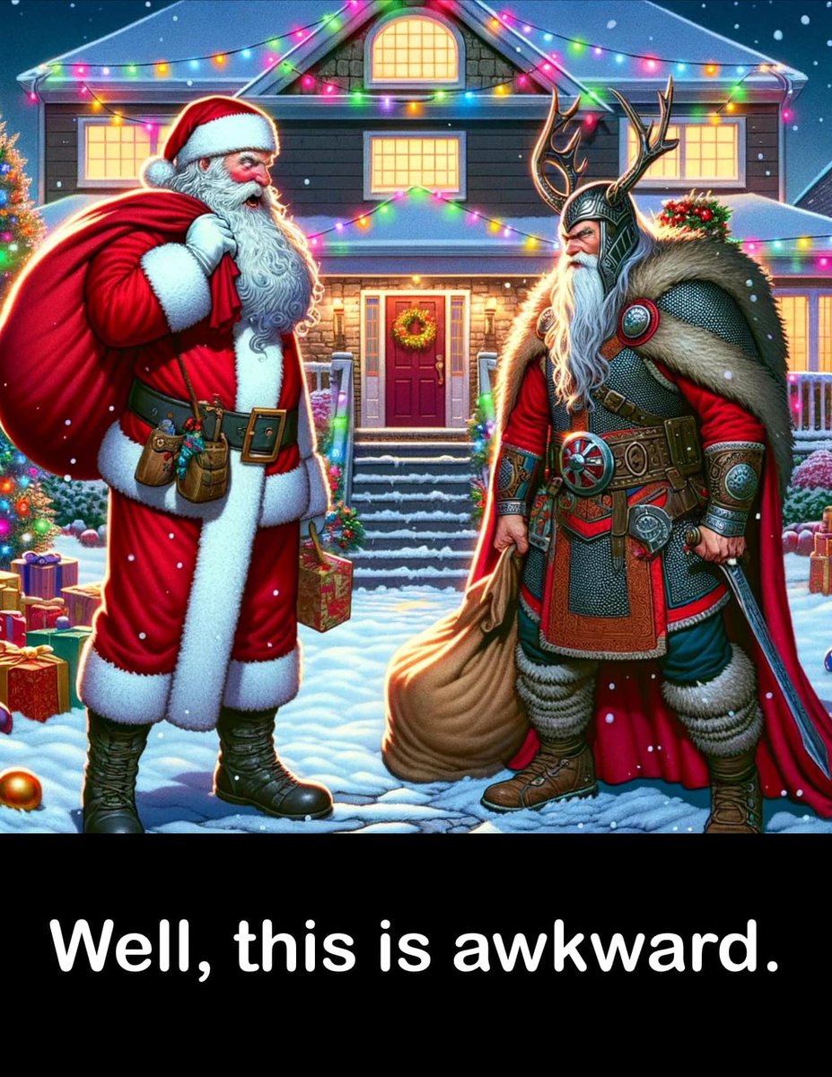 🎄When you both can't fit down the chimney at the same time🎨FB: Viking Memes🎄#FatherChristmas #AllFather #StandOff #Yuletide #Xmas #HappyHolidays