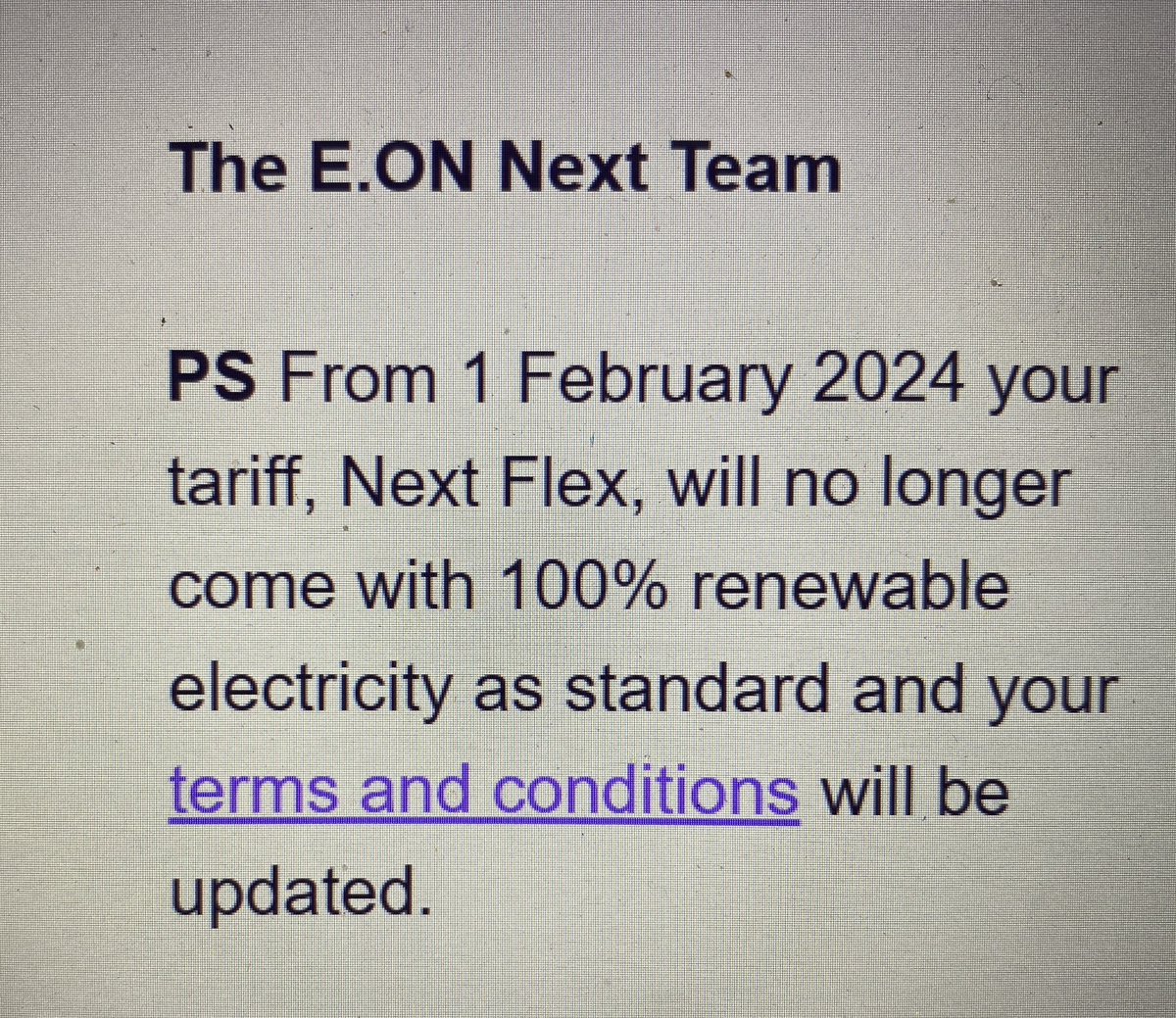 Eon perform miracles! Fix your tariff & receive 100% renewable electricity but buy their flexible tariff & they will no longer provide 100% renewable electricity! How do they separate the two down your power lines? They can’t. What nonsense! Eon issued both these simultaneously