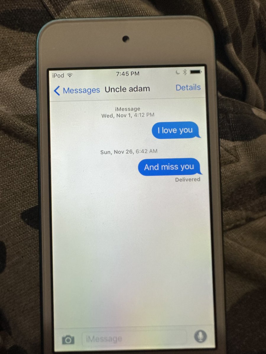 My brother died suddenly in July. Saw this on my 8 yr olds iPod today. My heart is breaking #missingmybrother #siblingloss #uncle #heartbroken #heartbroken #love