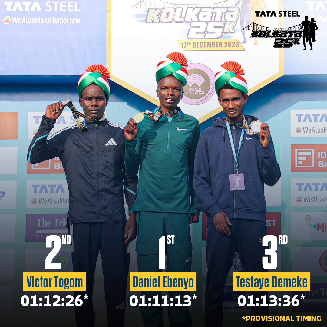 𝗘𝗹𝗶𝘁𝗲 speed, 𝗨𝗻𝘀𝘁𝗼𝗽𝗽𝗮𝗯𝗹𝗲 spirit 🤩

Kudos to the top 3⃣ runners conquering the International Elite Men's category with unmatched speed and determination 🙌

#TSK25K #AamarKolkataAamarRun | <a href="/GlobalSportsCom/">Global Sports Comm</a>