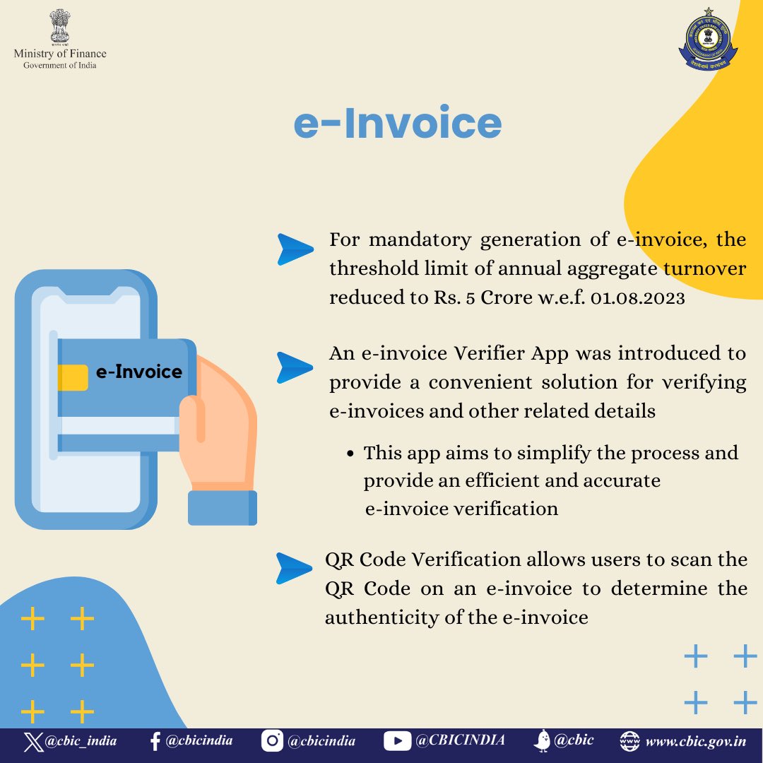 E-invoice verifier App introduced to provide a convenient solution for verifying e-invoices and other related details. #GSTforGrowth #EaseofDoingBusiness #ViksitBharat #FinMinReview2023