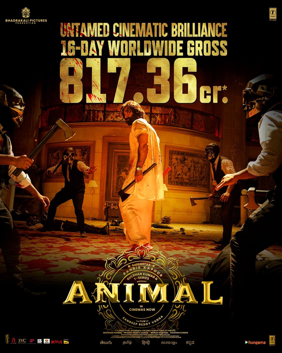 #Animal remains invictus at the Box Office🪓🔥

Book your Tickets 🎟️
linktr.ee/animal_booktic…

#AnimalInCinemasNow 
#Animal #AnimalHuntBegins #BloodyBlockbusterAnimal #AnimalTheFilm 

@AnimalTheFilm @AnilKapoor #RanbirKapoor @iamRashmika @thedeol @tripti_dimri23
@imvangasandeep