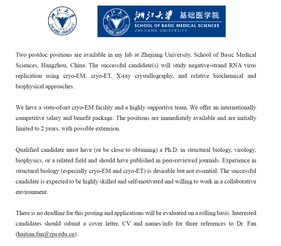 Haitian Fan (@haitian_fan) on Twitter photo 📢#hiring #postdoc📢
There are two postdoc positions available in my lab at Zhejiang University <a href="/ZJU_China/">Zhejiang University</a>, China🇨🇳. There will be full of🦠🔬🍻 taken place. Please DM me for more information. 📢#hiring #postdoc📢
There are two postdoc positions available in my lab at Zhejiang University <a href="/ZJU_China/">Zhejiang University</a>, China🇨🇳. There will be full of🦠🔬🍻 taken place. Please DM me for more information.