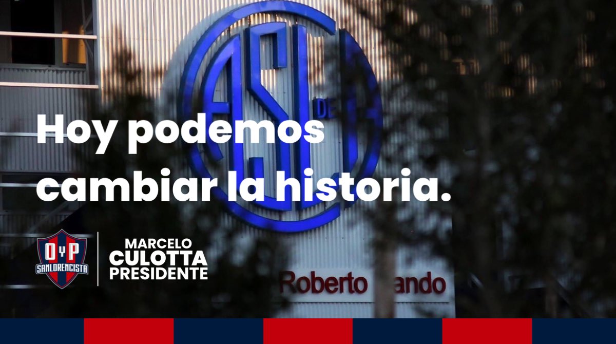 Llegó el gran día.
Hoy empezamos a cambiar la historia.

Votá por San Lorenzo.
Votá a Culotta.

#YoVotoACulotta 💙❤️