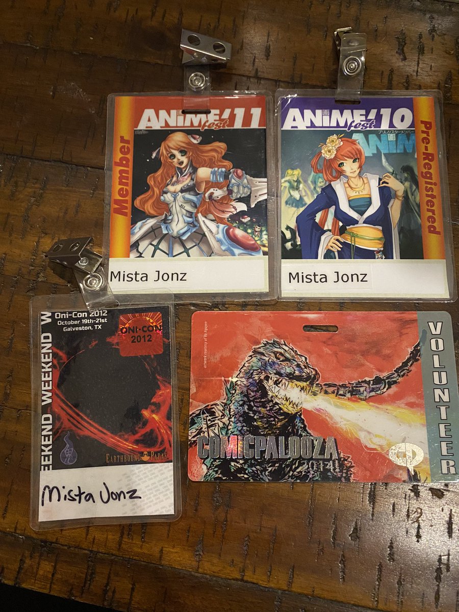 Doing some cleaning and found a few of my old AnimeFest, Oni-Con and Comicpalooza badges from back when I used to attend those things…