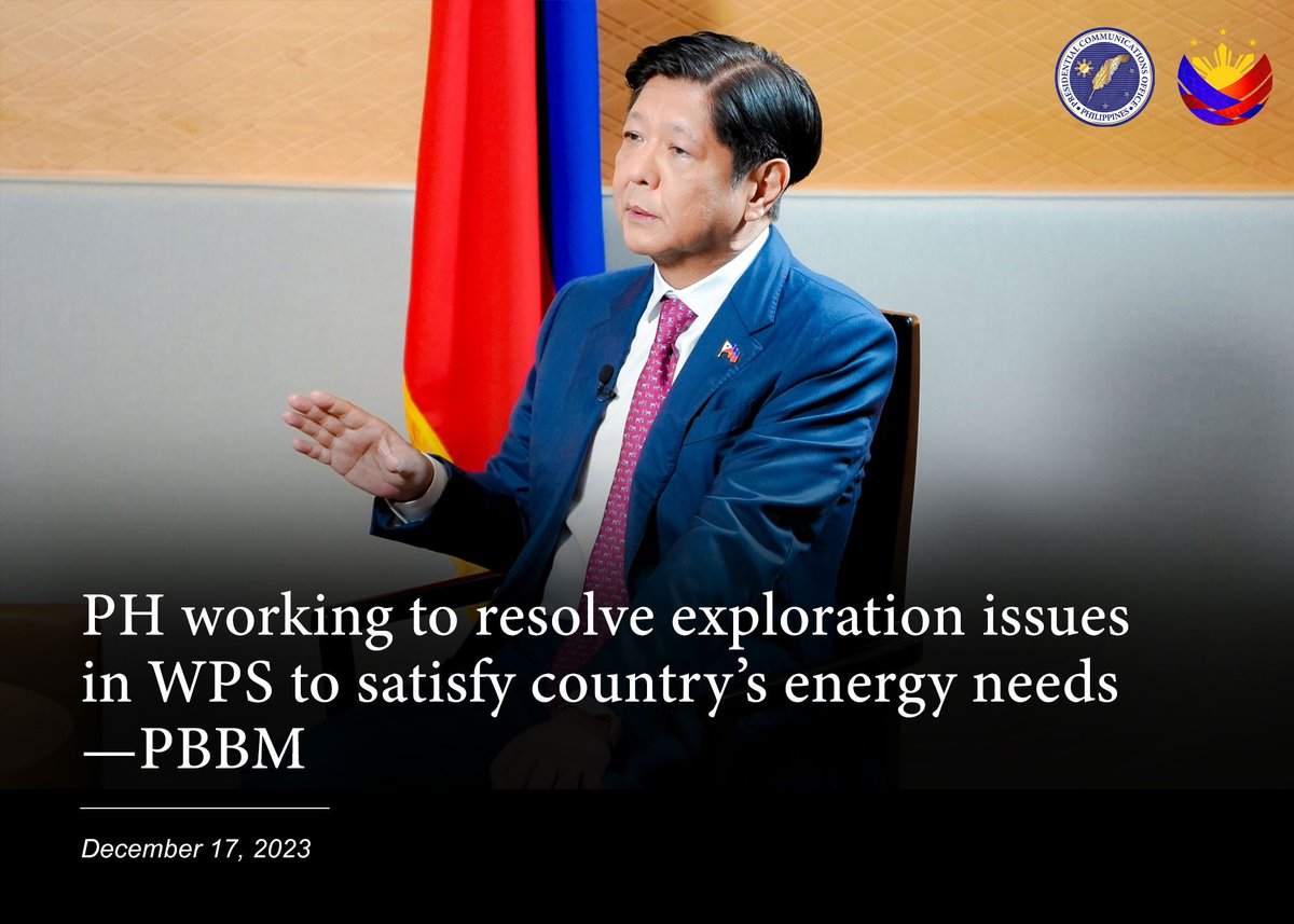 The Philippines is working to resolve the issue in the West Philippine Sea (WPS) to start new energy exploration projects before the Malampaya gas field starts to run out of supply, President Ferdinand R. Marcos Jr. said on Saturday. Read: pco.gov.ph/PH-working-to-…