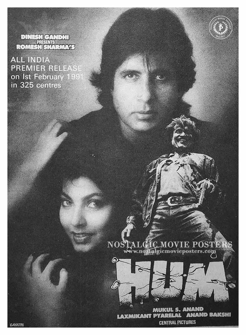 Vintage poster of Bollywood Movie “Hum” (1991), starring #AmitabhBachchan #rajnikanth #govinda #kimikatkar. The blockbuster movie was directed by #mukulsanand❤️