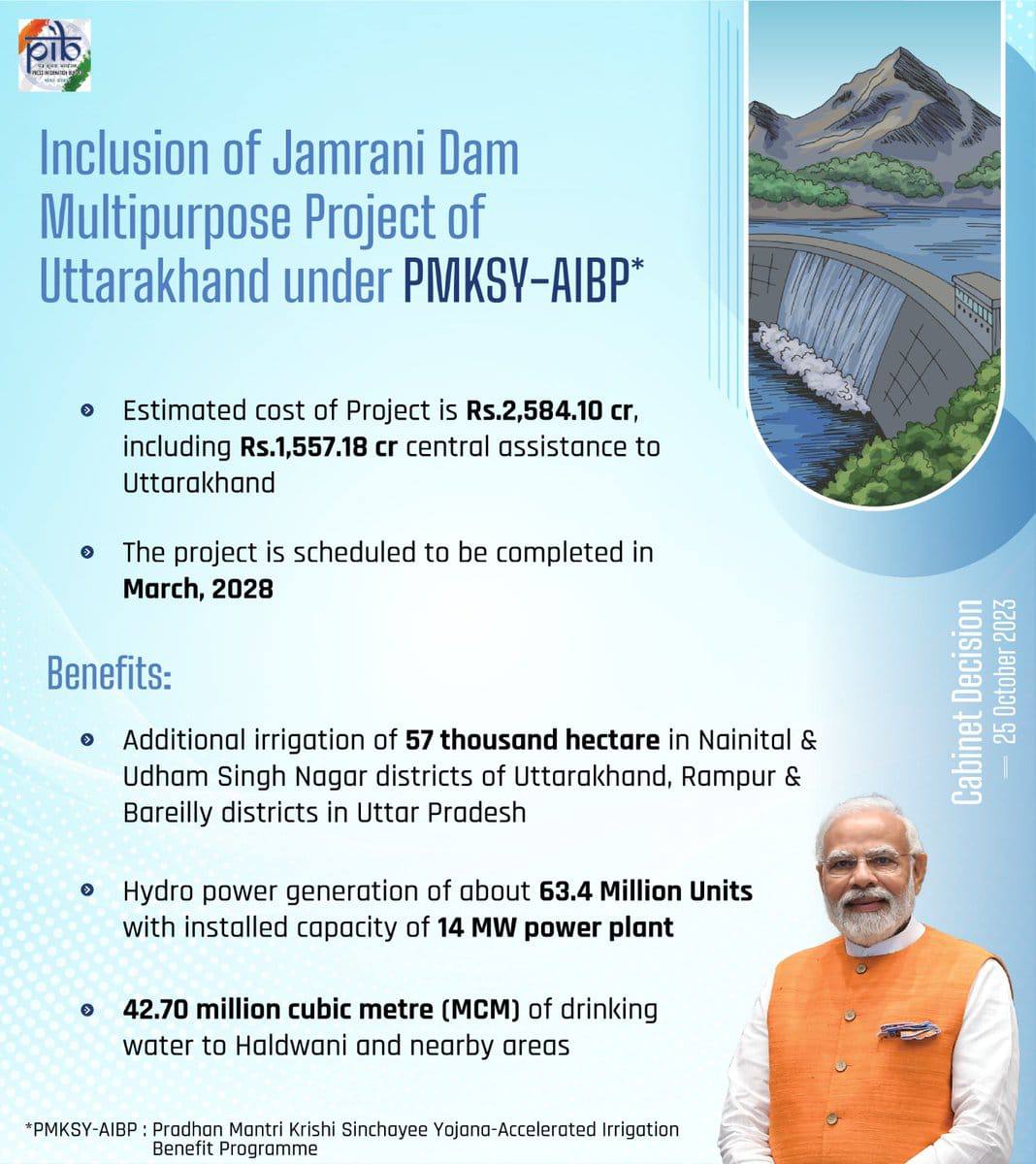 📍Jamrani Dam Multipurpose Project(JDMP)

👉🏻Overview:- Recently, the government of India approved the inclusion of the Jamrani Dam Multipurpose Project under the Pradhan Mantri Krishi Sinchayee Yojana-Accelerated Irrigation Benefit Programme (PMKSY-AIBP).

👉🏻 About(JDMP) :-
🔹The