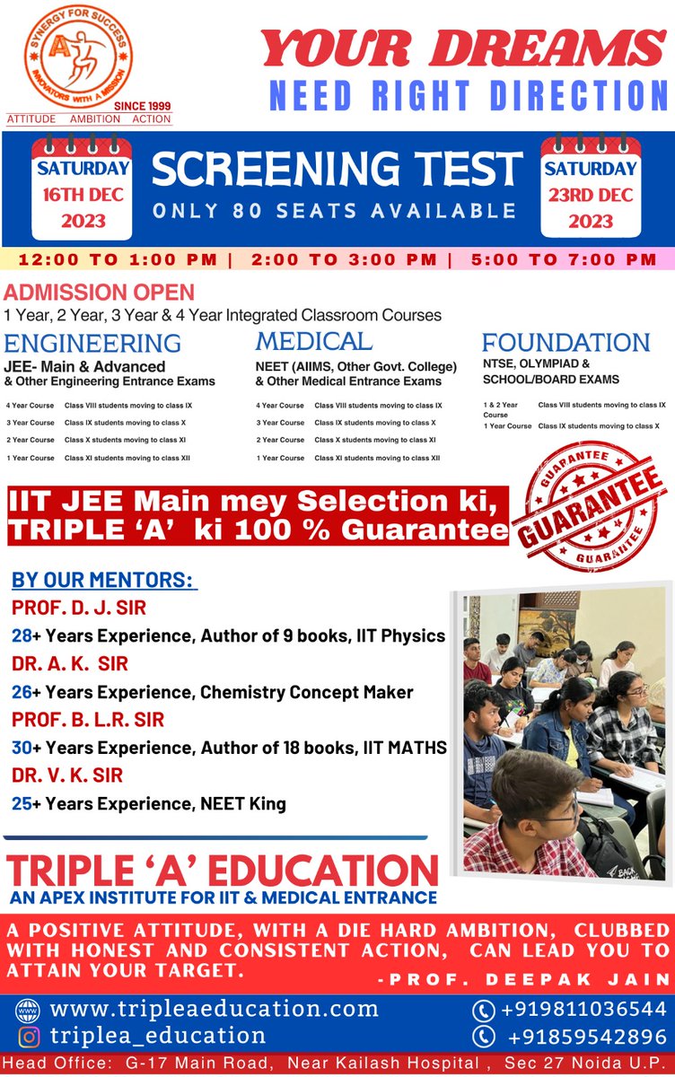 .
#iitian #nit #iitjee #jeemains #triplea #triple #education #jee #motivation #engineeringcollege #iitcollegelife #inspiration #jeeonline #iitphysics #physicswala #iitphysicsbook #2024IIT #iitdelhi #bestinstituteofnoida #oldestinstitute #deepakjain #neet #doctor #dr #bestfaculty
