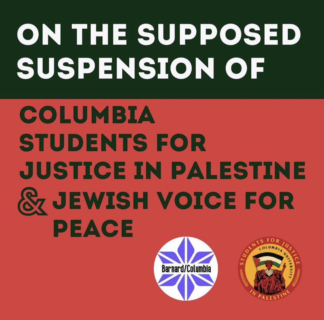 BREAKING: Columbia SJP & JVP break their silence on their illegitimate suspension by the University // 🧵