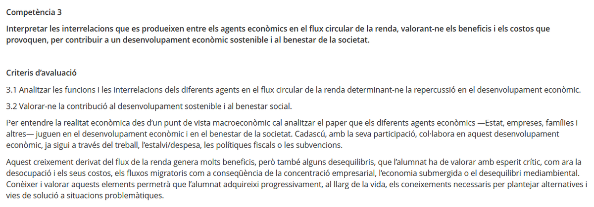 Para la gente q se pregunta qué problema hay con la educación, pueden coger por ejemplo el Curriculum de Bachillerato para Economia y compararlo con frases que podría generar ChatGPT. No hay contenidos. Solo frases ampulosas y genéricas. Y así a dar clase

xtec.gencat.cat/ca/curriculum/…