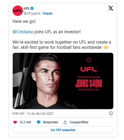 japahttv's tweet photo. 💰 Cristiano Ronaldo investiu cerca de R$200 milhões no jogo, se tornando um investidor oficial. #Investimento #Futebol
📅 Ainda sem data de lançamento confirmada, o UFL está em fase de testes e disponibilizou um Beta Aberto em setembro. #BetaAberto #Testes https://t.co/2szUVUQBCv