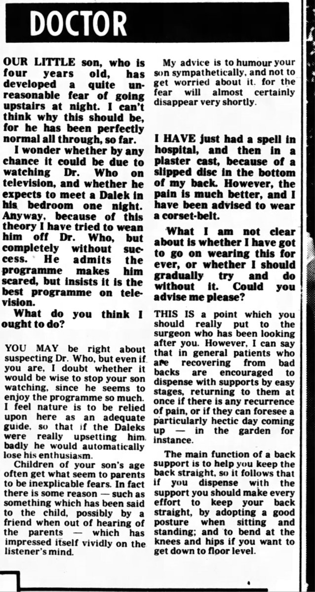 Oct 15, 1968 - Evening Post - A mother's concern for the fears her child is experiencing after watching Doctor Who, but how can you just stop him from watching?

#DoctorWho #scaryTV #parentingproblems #childfears
