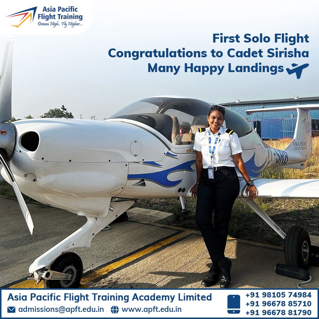 FIRST SOLO FLIGHT Congratulations to Cadet Sirisha Many Happy Landings ✈️ Visit us: apft.edu.in Write to us: admissions@apft.edu.in Contact us: +91 9810574984 | +91 96678 85710 | +91 96678 81790 #Soloflight #aviationdaily