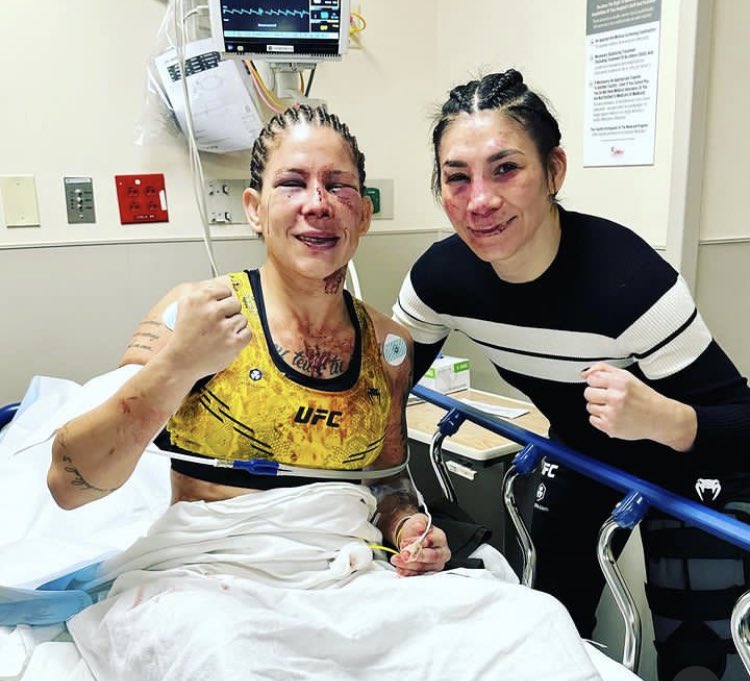 Irene Aldana and Karol Rosa at the hospital after tonight’s war #UFC296 📷: Francisco Grasso IG 