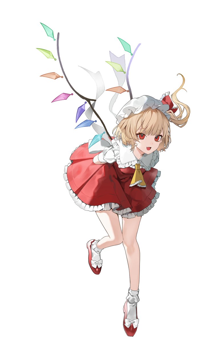 flandre scarlet 1girl solo hat red eyes wings blonde hair mob cap  illustration images