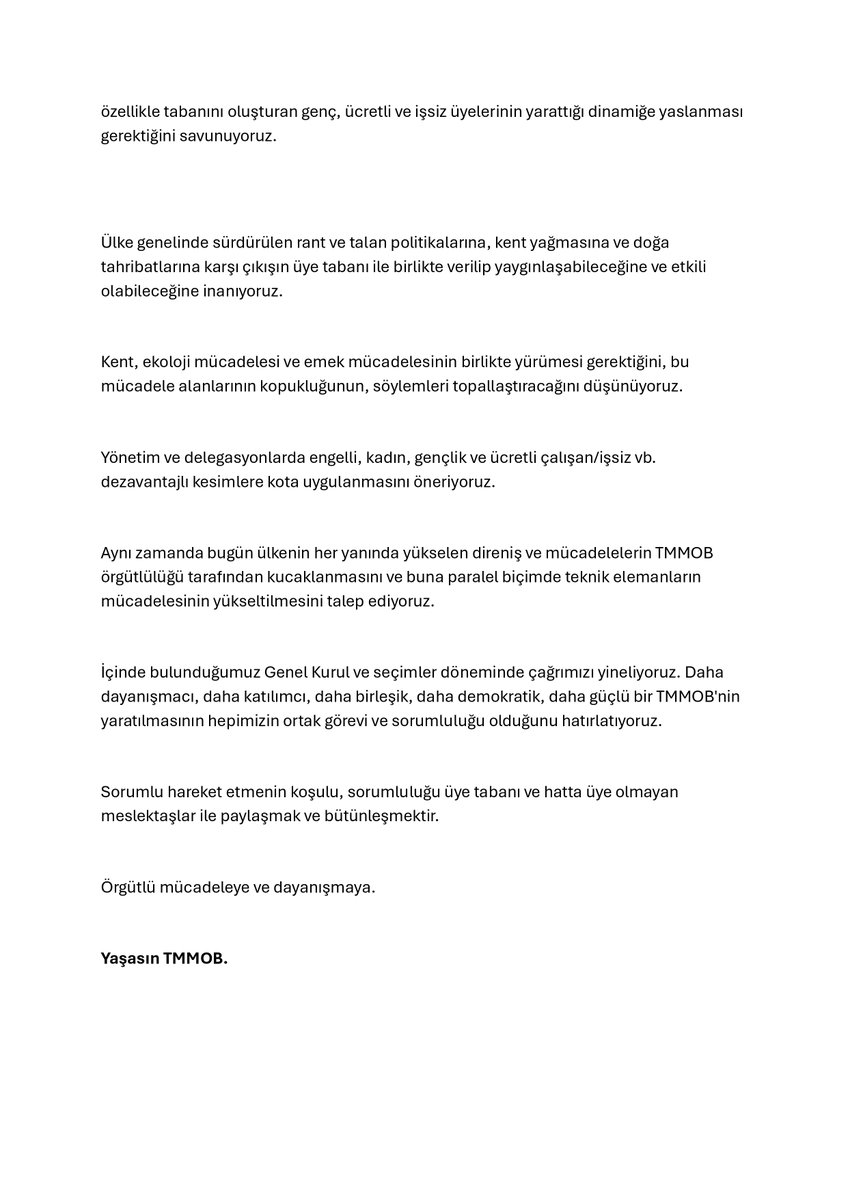 Toplumcu Mühendis Mimar ve Şehir Plancıları’nın TMMOB ve bağlı odaların Genel Kurulları sürecine İlişkin Açıklaması: