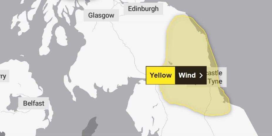 The @metoffice has issued a yellow weather warning for wind in the North East until later this evening: