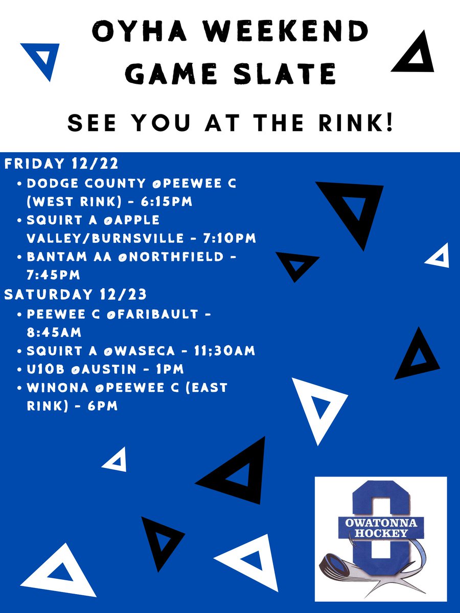 🏒🌟 Holiday Weekend Hockey Lineup! 🌟🏒

Gear up for lighter holiday weekend schedule for OYHA! Wishing all our players, families, and fans a joyous holiday weekend! 🎄🏒 Happy holidays to the entire OYHA community! 🌟🎁 #HolidayHockey #OYHAWeekend #SeasonsGreetings