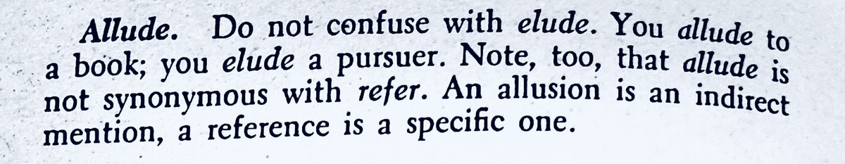 One_Hell_Bunny's tweet image. Not a lot of wiggle room on today's look at Strunk and White's misused words 

If I say I used the Force to find a parking spot, I allude to Star Wars, in which Luke eludes the stormtroopers. In this post, I refer to #ElementsofStyle

#professionaldevelopment #WritingCommunity
