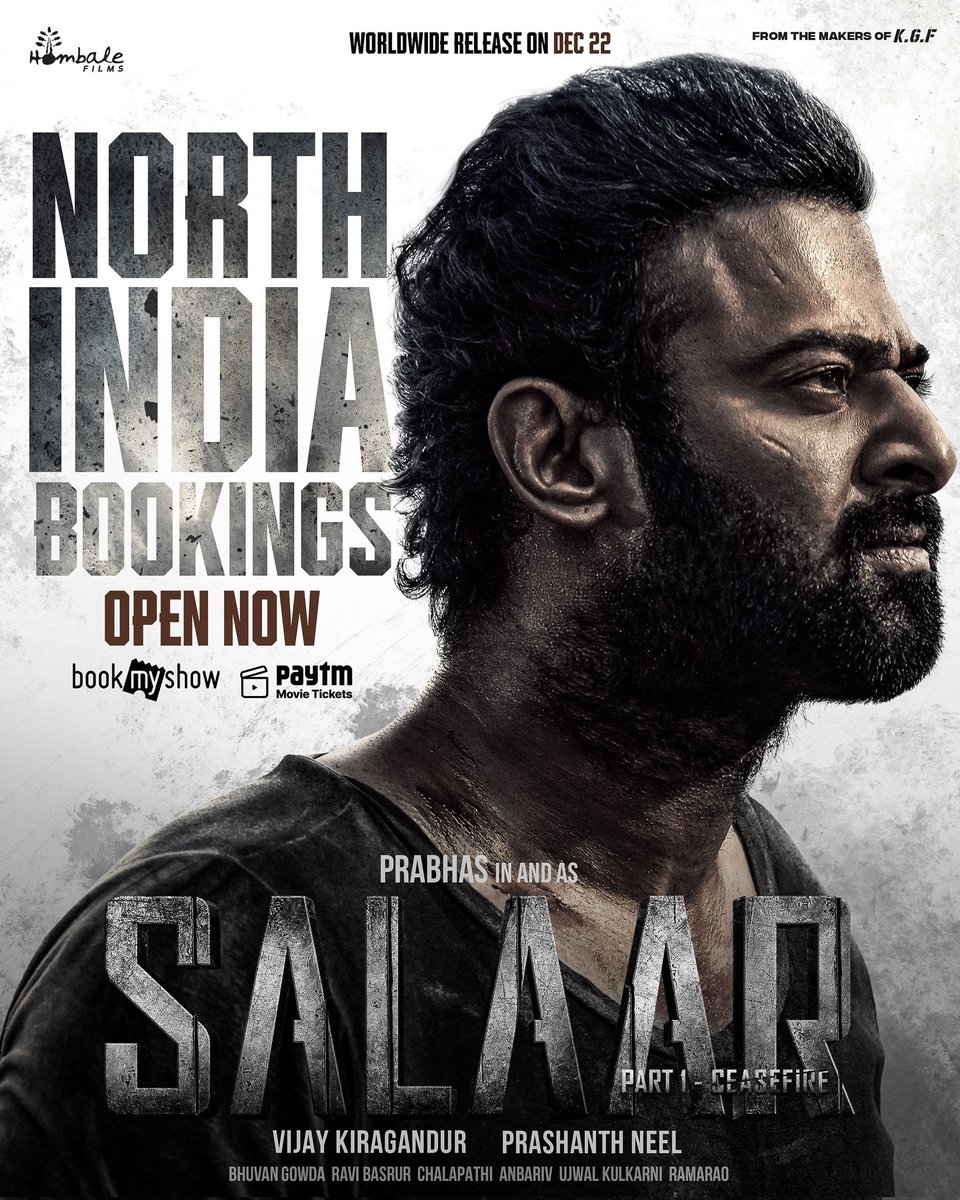 The wait is over 💥

Bookings now open for #SalaarCeaseFire    across North India
🎟️ linktr.ee/Salaar_Tickets

#Salaar    #Prabhas    #PrashanthNeel @PrithviOfficial @shrutihaasan @VKiragandur @hombalefilms #HombaleMusic @IamJagguBhai @sriyareddy @RaviBasrur…