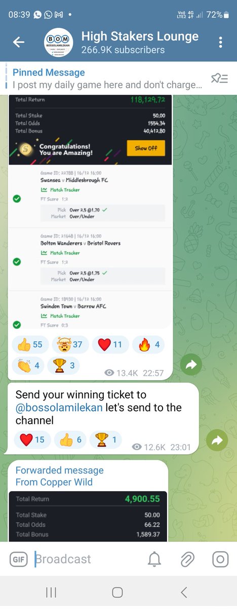 One thing about telegram subscriber is that they will always send their winning to me when they win and motivate, the only thing you guys are good at here is to drag, always read caption very well before you comment.