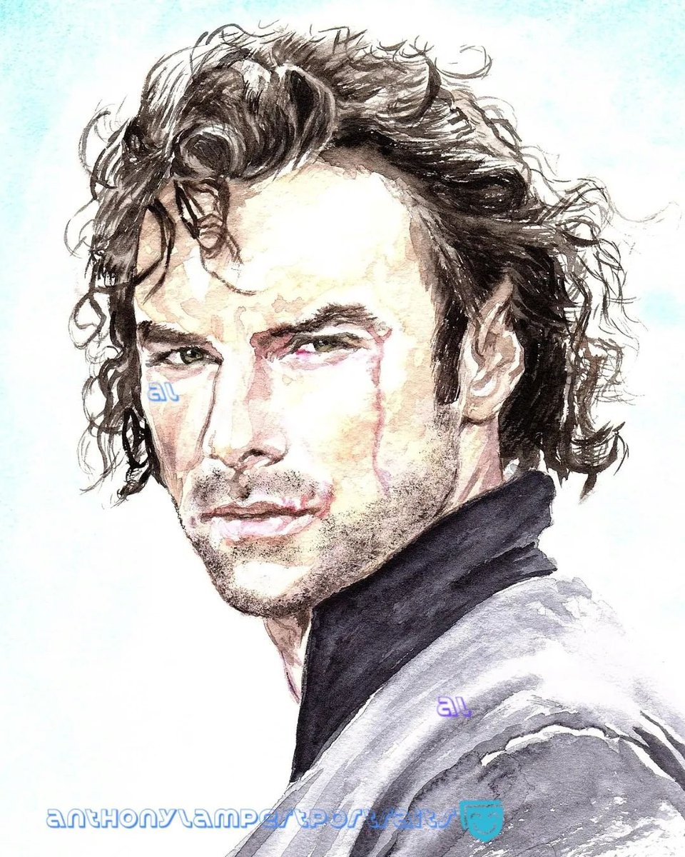 Wow! Beautiful watercolour portrait of Ross 🤩 The artist is Anthony Lampert 🖌️ Photo source: anthonylampertportraits, Instagram instagram.com/p/C07FjXVIdhZ/ (Watercolors are my favorite form of art ☺️) #AidanTurner #Poldark #Ross #watercolour #portrait