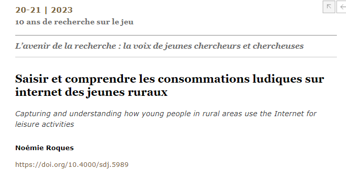 Romain Vincent (@romainhg) on Twitter photo Noémie Roques <a href="/Noerqs/">Noémie Roques</a> travaille sur les pratiques vidéoludiques des jeunes ruraux : doi.org/10.4000/sdj.59… Noémie Roques <a href="/Noerqs/">Noémie Roques</a> travaille sur les pratiques vidéoludiques des jeunes ruraux : doi.org/10.4000/sdj.59…